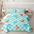 thumbnail image 1 of Manfei Dino Wildlife Plaid Twin Quilt Set,Kawaii Animals Egg Twin Coverlet Set,Blue White,2pcs,1 Bedspread and 1 Pillowcase, 1 of 7