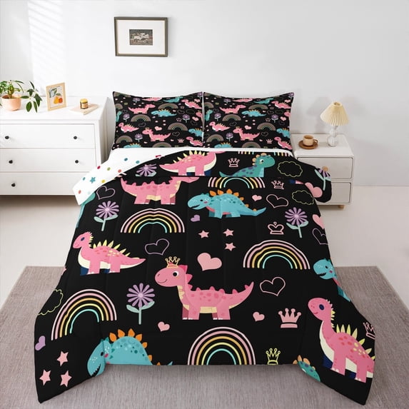 Manfei Dinosaur Animal Child Full Size Comforter Sets, Dreamy Rainbow Bedding Comforter Set, Cartoon Theme Reversible Bedding Sets, Luxury Bedroom Decor, 3 Pieces