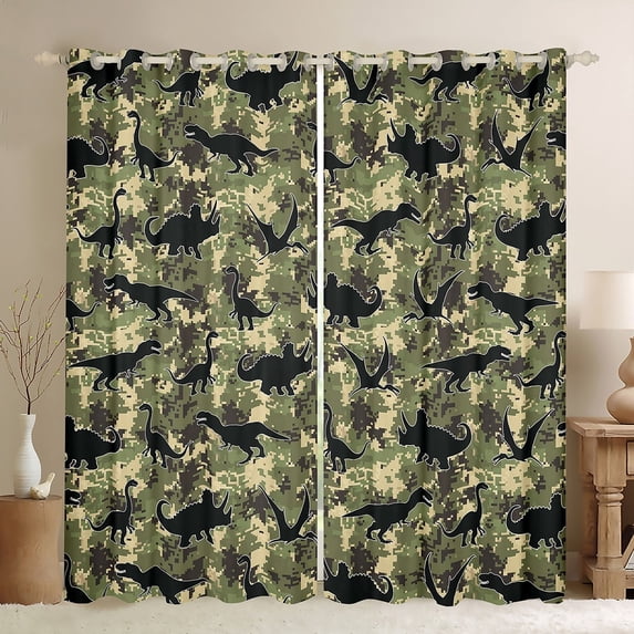 Manfei Dinosaur Print Curtains and Drapes (42x84), Camouflage Blackout Curtains for Bedroom, Theme Curtains for Living Room, Window Curtains Room Decorative
