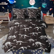 Manfei Dinosaur Skeleton 7-Piece Twin Bedding Sets,Dino Skull Bedding Comforter Set,White Black Sheet Sets For Boys Kids,Ultra Soft Home Decor Reversible