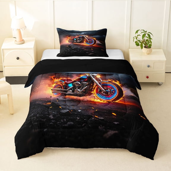 Manfei Dirt Bike Twin Comforter Sets,Dark Sky Bedding Set,Black,Black Reversible,2-Piece,1 Comforter and 1 Pillowcase