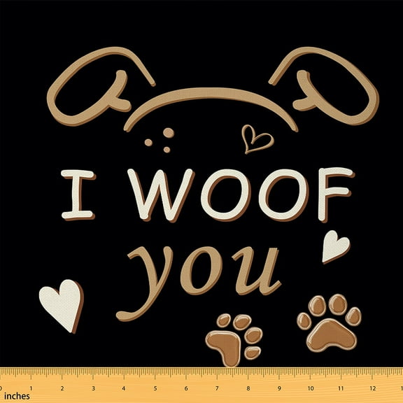 Manfei Dog Ears Paws Sewing & Crafting Fabric (1 Yard), Black Brown Home Decor Fabric by the Yard, I Woof You Print DIY Fabric