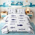 thumbnail image 1 of Manfei Doodle Ocean Fish Quilt King, Rustic Arrow King Coverlet Set, Navy White, 3pcs, 1 Bedspread and 2 Pillowcases, 1 of 7