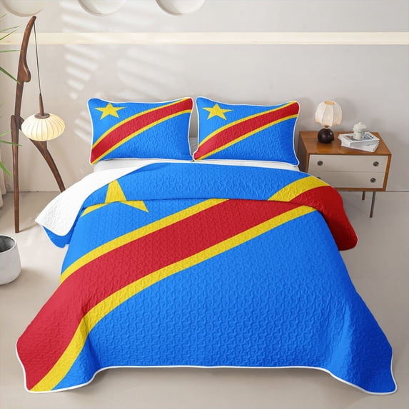 Manfei Dr Congo Flag Quilt Full,International Culture Full Bedspread Sets,Blue Red Yellow,3pcs