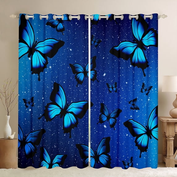 Manfei Dreamy Blue Butterfly Curtains and Drapes (38x45) for Girls, Psychedelic Galaxy Blackout Curtains for Bedroom, Chic Animal Window Drapes, Stylish Room Decoration