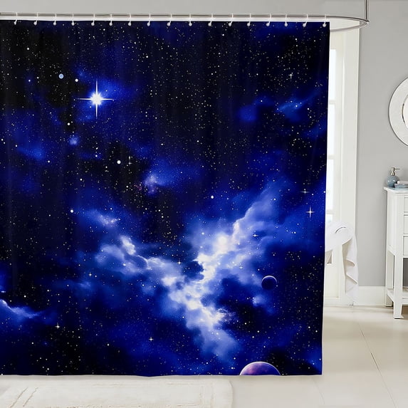 Manfei Dreamy Blue Galaxy Shower Curtain 72Wx78L,Sparkling Stars Print Bath Curtain