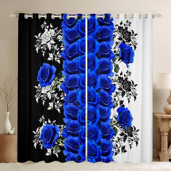 Manfei Dreamy Blue Rose Blackout Curtains Set of 2 (52x84 Each),Country Flower Floral Window Curtains,Natural Theme Curtains and Drapes For Adults,Microfiber Bedroom Decor