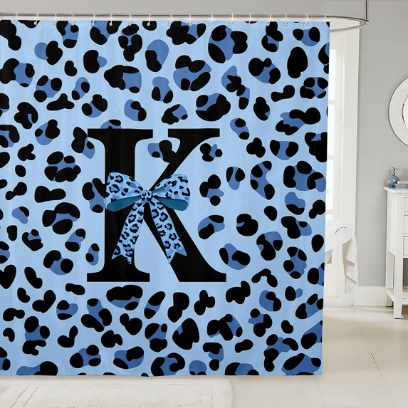 Manfei Dreamy Bow Alphabet K Shower Curtain 72Wx84L,Leopard Print Bathroom Shower Curtain,Blue
