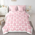 thumbnail image 1 of Manfei Dreamy Bow Bedding Comforter Set 7-Piece for Kid, Romantic Love Heart King Bedding Sets, Kawaii Cartoon Bow Reversible Bed Sheets, Super Cozy Room Decor, 1 of 7