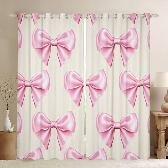Manfei Dreamy Bowknot Curtains for Living Room, Yellow Pink Blackout Curtains Set of 2 (42x63), Princess Ribbon Curtains and Drapes (42x63), Window Treatments Bedroom Decorative
