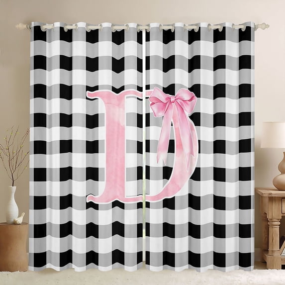 Manfei Dreamy Bowknot Initial D Blackout Curtains Set of 2 (52x84 Each),Classic Grid Geometric Curtain