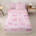 thumbnail image 1 of Manfei Dreamy Bowknot Zipper Full Size Comforter Sets with Fitted Sheet and 2 Pillowcases For Girls,Pink Ribbon Bow Kids Zipper Bedding Set,Pink Reversible,4-Piece, 1 of 7
