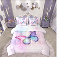 thumbnail image 1 of Manfei Dreamy Butterfly Child Twin Bedding Sets 7-Piece, Pink Watercolor Art Bedding Comforter Set, Romantic Anniversary Reversible Sheet Sets, Luxury Bedroom Decor, 1 of 7