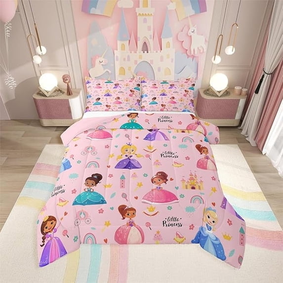Manfei Dreamy Cartoon Princess Twin Comforter Sets, Kawaii Girl Bedding Set