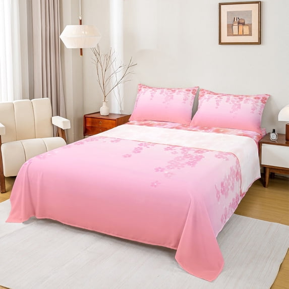 Manfei Dreamy Cherry Blossoms Full Size Sheets, Spring Flower Floral Bed Sheets, Teens Kids Girls Female Sheet Sets, Luxury Bedroom Decor, 4-Piece
