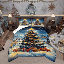 Manfei Dreamy Christmas Festival Bedding Comforter Set for Kids, Glitter Xmas Tree Twin Comforter Sets, Fairy Tale Reversible Bedding Set, Super Cozy Room Decor, 2-Piece