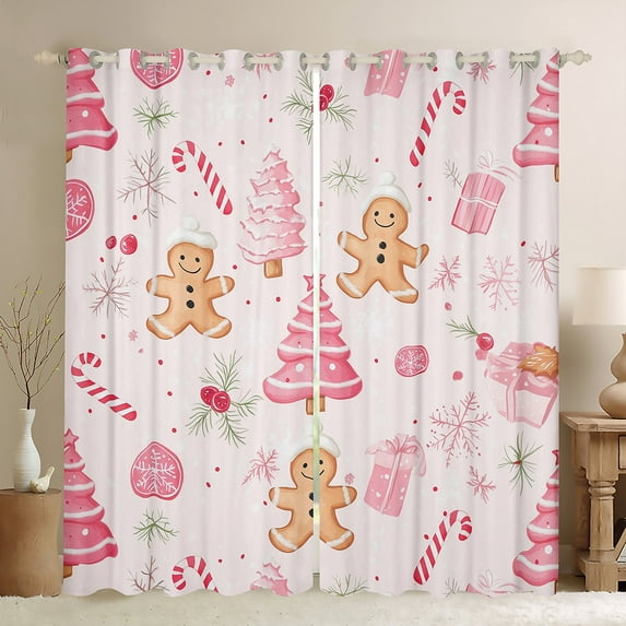 Manfei Dreamy Christmas Festival Curtains Pack of 2 (42x84 Each) for Kids, Pink Xmas Tree Curtains Blackout, Gingerbread Man Bedroom Curtains, Curtains and Drapes Bedroom Decor