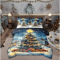 Manfei Dreamy Christmas Festival Twin Bedding Sets 7-Piece for Kids, Glitter Xmas Tree Bedding Comforter Set, Fairy Tale Reversible Sheet Sets, Super Cozy Room Decor