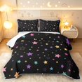 thumbnail image 1 of Manfei Dreamy Colorful Stars Quilt Full,Kawaii Cartoon Theme Full Bedspread Sets,Black,Black Reversible,3-Piece,1 Coverlet and 2 Pillowcases, 1 of 7