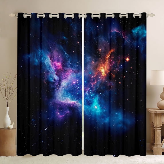 Manfei Dreamy Cosmic Clouds Curtains and Drapes Pack of 2 (52x63 Each),Celestial Stars Black Out Curtains,Purple Blue