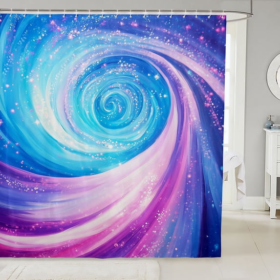 Manfei Dreamy Cosmic Swirl Shower Curtain 72Wx84L,Glowing Stars Bathroom Shower Curtain,Blue Pink