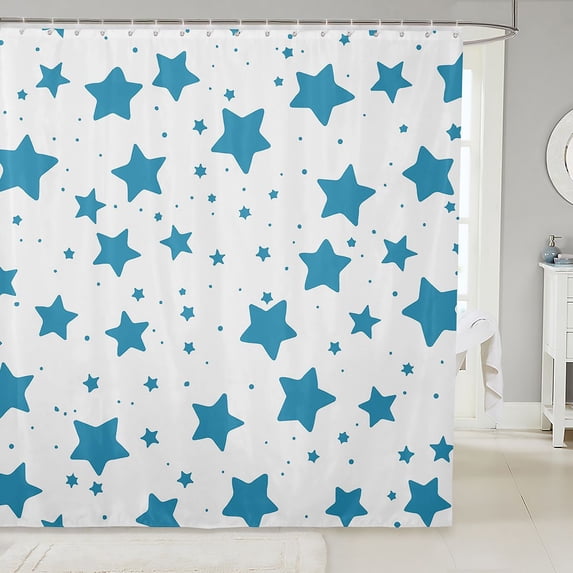 Manfei Dreamy Cute Stars Shower Curtain 72Wx84L,Playful Design Bathroom Shower Curtain,White Blue