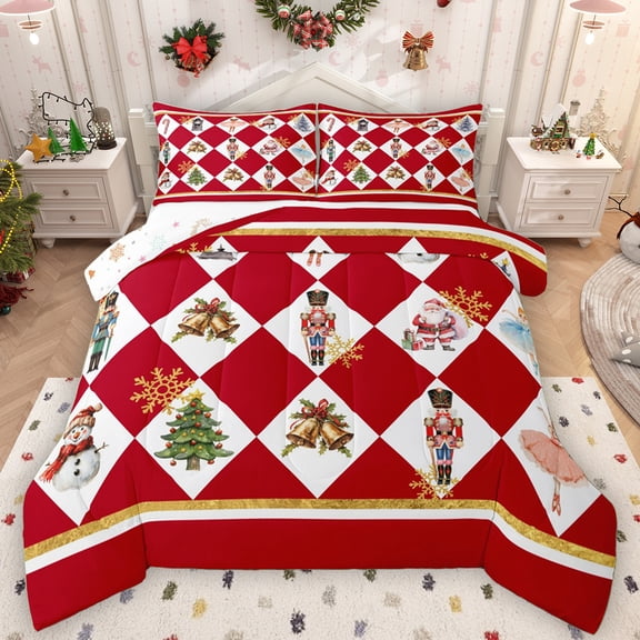 Manfei Dreamy Fairy Princess Bedding Comforter Set for Teen, Red Buffalo Checkered Twin Comforter Sets, Retro Nutcracker Guard Reversible Bedding Set, Super Cozy Room Decor, 2 Pieces