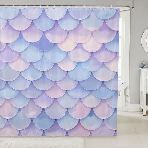 Manfei Dreamy Fish Scale Shower Curtain 72Wx72L, Fish Mermaid Tail Bathroom Curtain, Lavender Blue