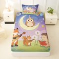 thumbnail image 1 of Manfei Dreamy Forest Owl Twin Fitted Sheet, Musical Wildlife Bedding, Purple Green, 2 Pieces, 1 Fitted Sheet and 1 Pillowcase, 1 of 6