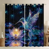 Manfei Dreamy Glitter Hummingbird Black Out Curtains, Bling Lotus Curtains Pack of 2 (42x63 Each), Stars Starry Sky Bedroom Curtains, Living Room Curtains Decor
