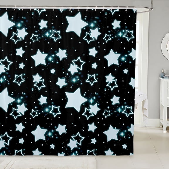 Manfei Dreamy Glowing Stars Shower Curtain 72Wx72L,Galaxy Theme Bathroom Curtain,Black Blue