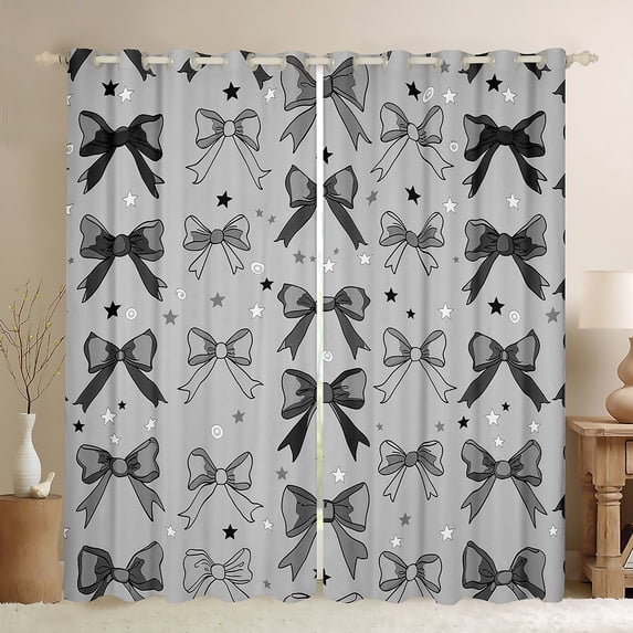 Manfei Dreamy Grey Bowknot Black Out Curtains, Cartoon Stars Print Curtains Pack of 2 (42x63 Each), Teens Kids Child Bedroom Curtains, Curtains Blackout Room Decor