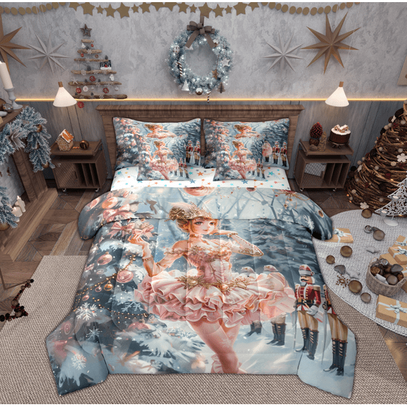 Manfei Dreamy Kawaii Princess Bedding Comforter Set 7pcs for Girls, Royal Nutcracker King Bedding Sets, Fairy Tale Style Reversible Bed Sheets, Ultra Soft Home Decor