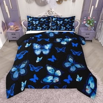 Manfei Dreamy Neon Butterfly Bedding Comforter Set, Kawaii Black Blue Animal Twin Comforter Sets, Teens Girls Kids Female Reversible Bedding Set, Luxury Bedroom Decor, 2pcs
