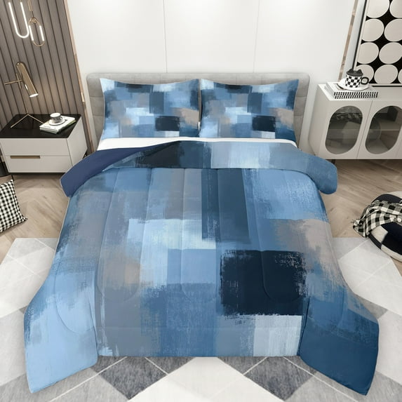 Homewish Dreamy Oil Printing Bedding Comforter Set for Kids, Steel Blue Abstract Twin Comforter Sets, Art Watercolor Reversible Bedding Set, Microfiber Bedroom Decor, 2pcs