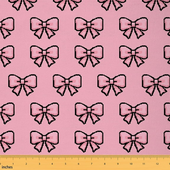 Manfei Dreamy Pink Bow Sewing & Crafting Fabric (1 Yard), Cute Kawaii Bowknot Bowtie Home Decor Fabric by the Yard, Princess Style DIY Fabric for Girls
