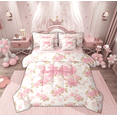 thumbnail image 1 of Manfei Dreamy Pink Bowknot Twin Bedding Sets 7-Piece, Vintage Rustic Flower Bedding Comforter Set, Teens Kids Child Reversible Sheet Sets, Lightweight Room Decor, 1 of 7