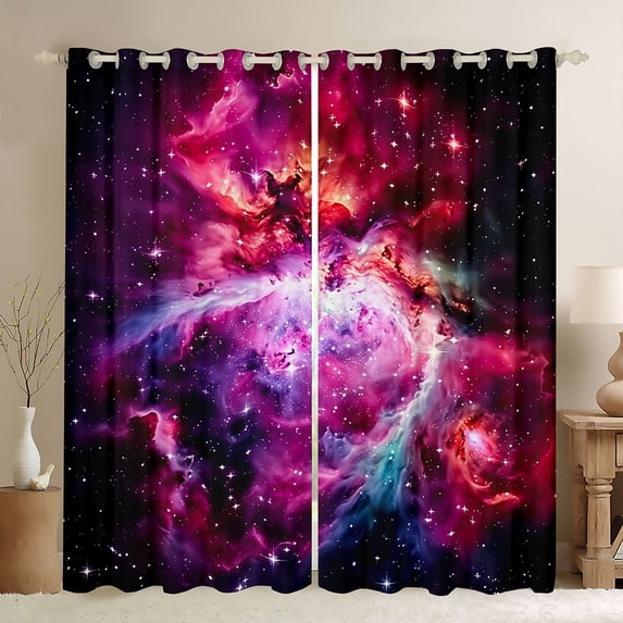 Manfei Dreamy Pink Nebula Blackout Curtains Set of 2 (38x54 Each),Celestial Stars Living Room Curtains