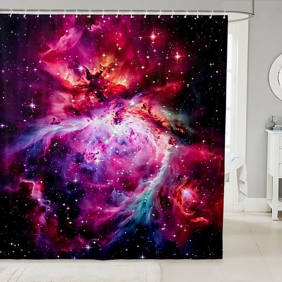 Manfei Dreamy Pink Nebula Shower Curtain 72Wx72L,Celestial Stars Bathroom Curtain
