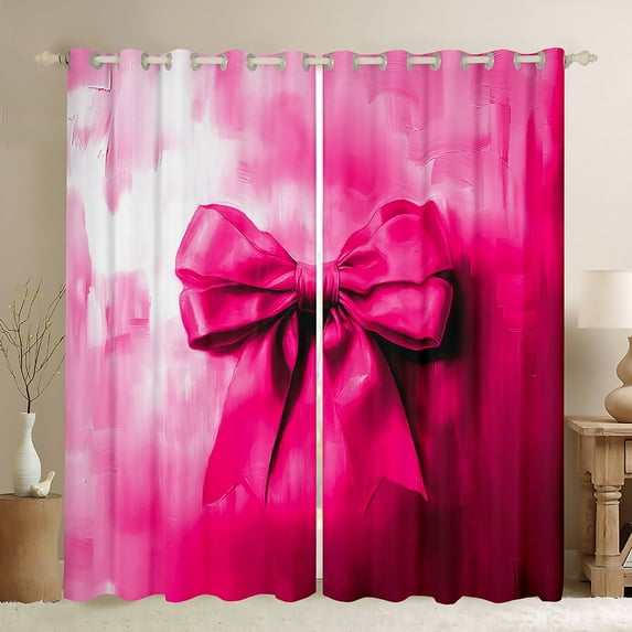 Manfei Dreamy Pink Ribbon Blackout Curtains Set of 2 (52x84 Each) for Teen, Chic Artwork Bowknot Window Curtains, Oil Printing Curtains and Drapes, Black Out Curtains Home Decor