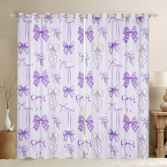 Manfei Dreamy Plum Bowknot Blackout Curtains Set of 2 (52x84 Each) for Girls, Fairy Tale Princess Window Curtains, Kawaii Cute Cartoon Curtains and Drapes, Window Curtains Bedroom Decor
