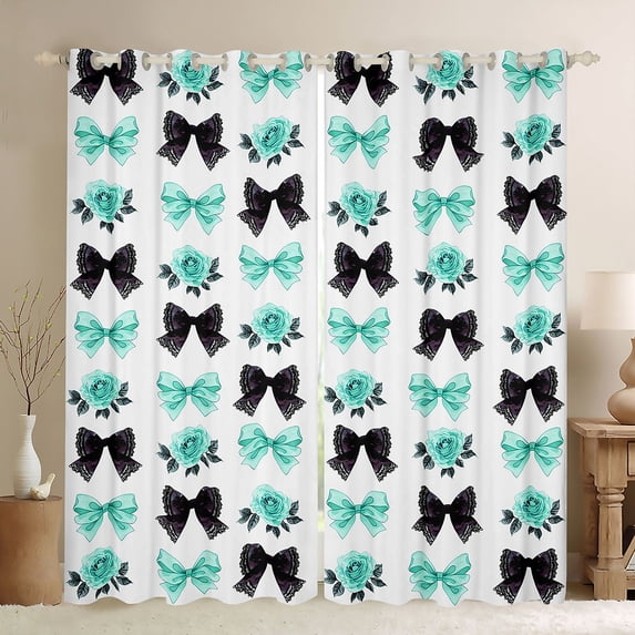 Manfei Dreamy Princess Bows Kitchen Curtains,Fashion Bowtie Floral Black Out Curtains Pack of 2 (42x63 Each)