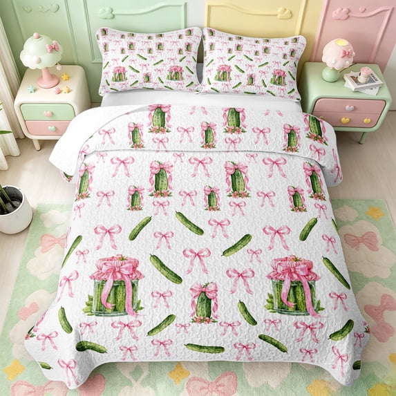 Manfei Dreamy Princess Bows Quilt King,Cartoon Vegetable Pattern King Coverlet Set,3pcs,1 Bedspread and 2 Pillowcases