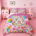 thumbnail image 1 of Manfei Dreamy Princess Castle Full Size Comforter Sets,Sweet Candy Dessert Bedding Comforter Set,Pink Fairy Tale Bedding Sets For Girls,Super Cozy Room Decor Reversible,3 Pieces, 1 of 8