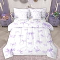 thumbnail image 1 of Manfei Dreamy Purple Bow Twin Bedding Sets 7-Piece for Kids, Watercolor Bow-tie Ribbon Bedding Comforter Set, Cartoon Bowknot Reversible Sheet Sets, Super Cozy Room Decor, 1 of 7