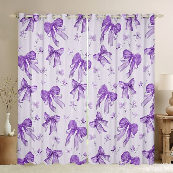 Manfei Dreamy Purple Bowknot Curtains Pack of 2 (42x84 Each), Vintage Rustic Flower Curtains Blackout, Teens Kids Child Bedroom Curtains, Window Curtains Room Decor
