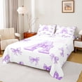 thumbnail image 1 of Homewish Dreamy Purple Bowknot Queen Sheet Sets for Girl, Kawaii Initial A Letter Flat Sheet, Princess Style Queen Fitted Sheet, Microfiber Bedroom Decor, 4 Pieces, 1 of 7