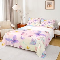 Manfei Dreamy Purple Butterfly Twin Sheet Sets for Kids, Cartoon Moth Lover Twin Fitted Sheet, Fairy Tale Flat Sheet, Breathable Home Decor, 3 Pieces