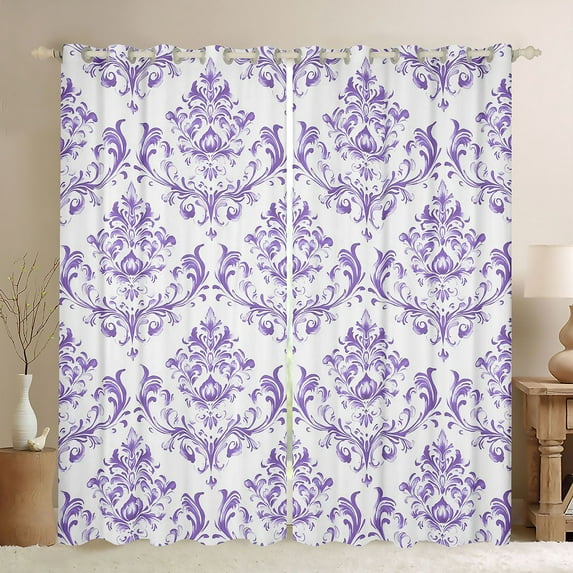 Homewish Dreamy Purple Damask Black Out Curtains, Tribal Bohemian Floral Curtains Pack of 2 (42x63 Each), Teens Girls Adult Women Bedroom Curtains, Curtains and Drapes Bedroom Decor