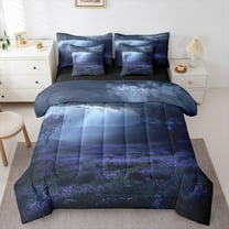 Manfei Dreamy Purple Flower 7-Piece Twin Bedding Sets,Natural Landscape Bedding Comforter Set,Rustic Floral Sheet Sets For Kids,Girls,Ultra Soft Home Decor Reversible